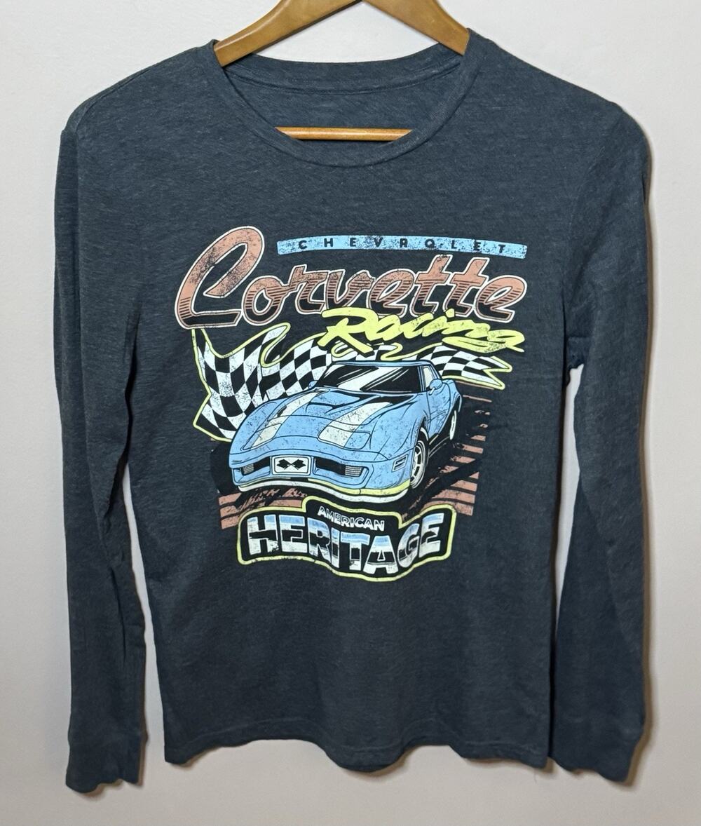 GM Chevrolet Corvette Racing American Heritage Small S Long Sleeve Gray T-Shirt